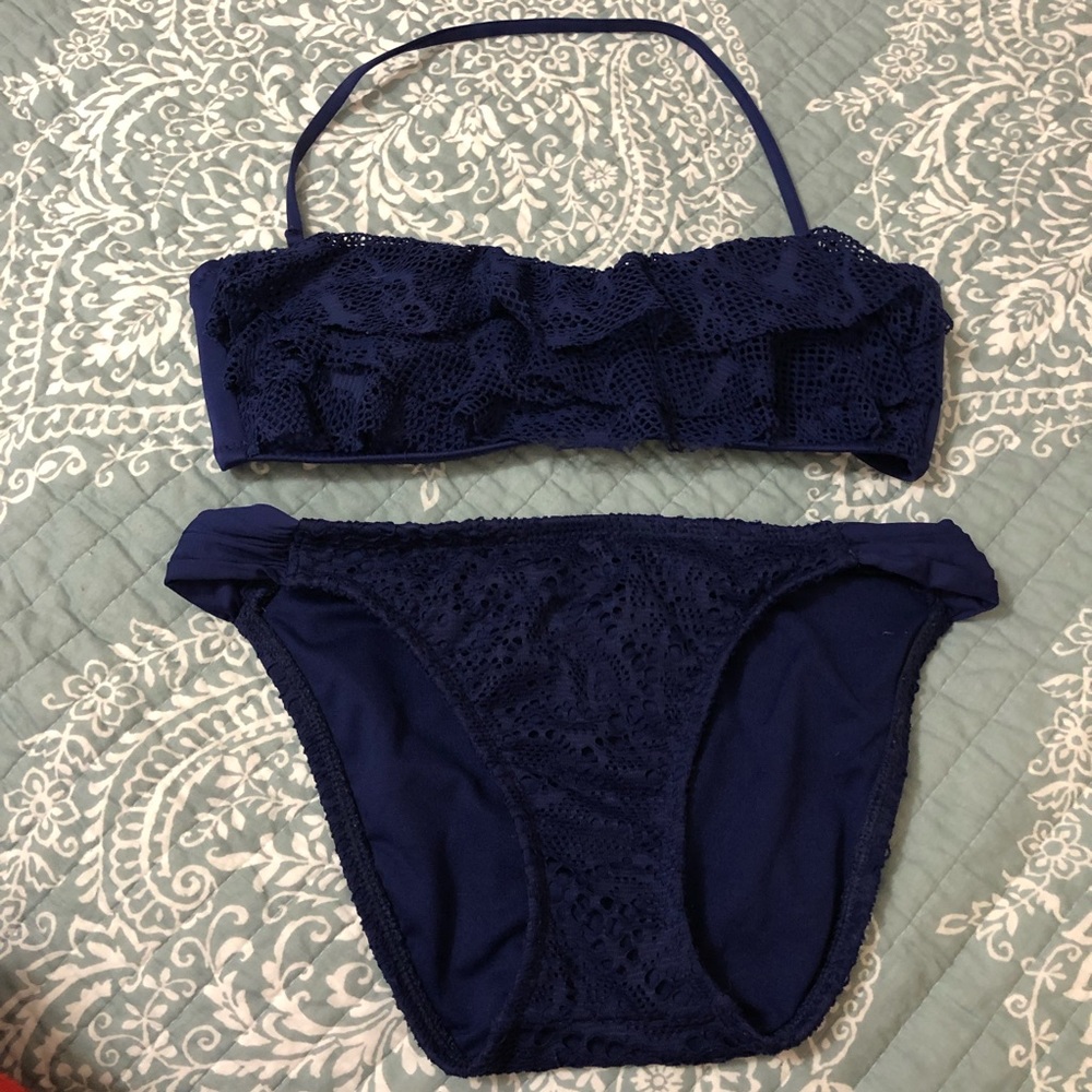 Mossimo Small Navy Lacy Strapless Swimsuit Set